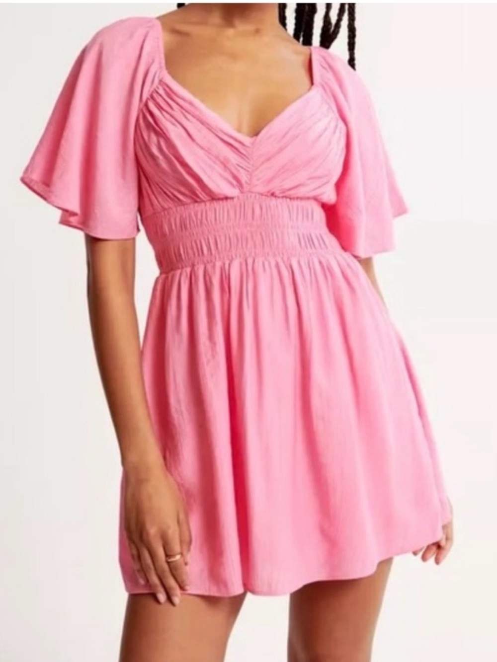 Abercrombie and Fitch Angel Sleeve Smocked Waist Mini Dress Pink Pockets Medium